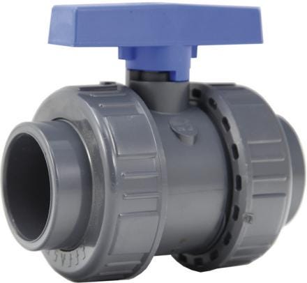 VANNE A BILLE PVC-UH - SERIE METRIQUE - FF - Double union à coller avec support vissé